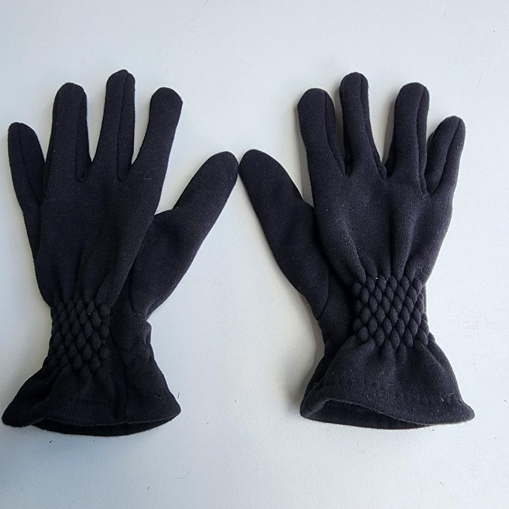 Womens OS Knitted Gloves Ladies Warm Fleece Lined Winter Glove Black